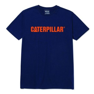 Caterpillar Original Fit Caterpillar Logo Tee Men's T-Shirt Navy | 293548-PFB