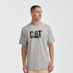 Caterpillar Original Fit Logo Tee Men's T-Shirt Grey | 803975-UMV