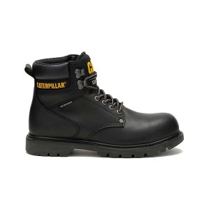 Caterpillar Second Shift Waterproof Steel Toe Men's Work Boots Black | 307614-DGF