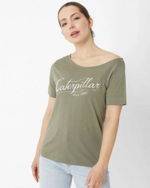 Caterpillar Short Sleeve W Off The Shoulder Tee Women's T-Shirt Khaki | 534987-DSN