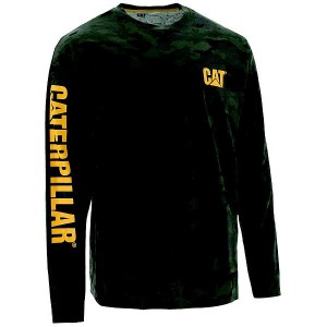 Caterpillar Trademark Banner Long Sleeve Tee Men's T-Shirt Camo | 682431-OQS