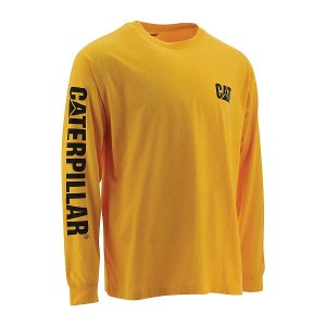 Caterpillar Trademark Banner Long Sleeve Tee Men's T-Shirt Yellow | 643275-OSY