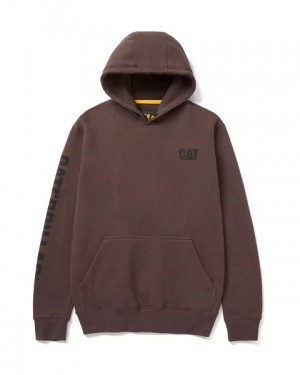 Caterpillar Trademark Banner Men's Hoodie Chocolate | 752398-YTQ