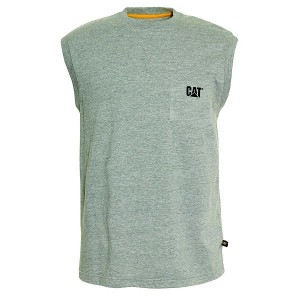 Caterpillar Trademark Sleeveless Pocket Tee Men's T-Shirt Grey | 839027-AZJ