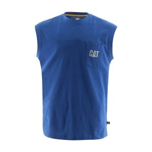 Caterpillar Trademark Sleeveless Pocket Tee Men's T-Shirt Light / Blue | 139075-CFA