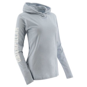 Caterpillar UPF Hooded Banner Long Sleeve Tee Women's T-Shirt Blue | 458912-TML