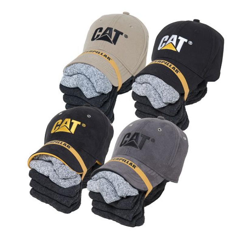 Caterpillar 5 Pack Sock and Hat Bundle Men\'s Socks Black / Grey | 290148-MET