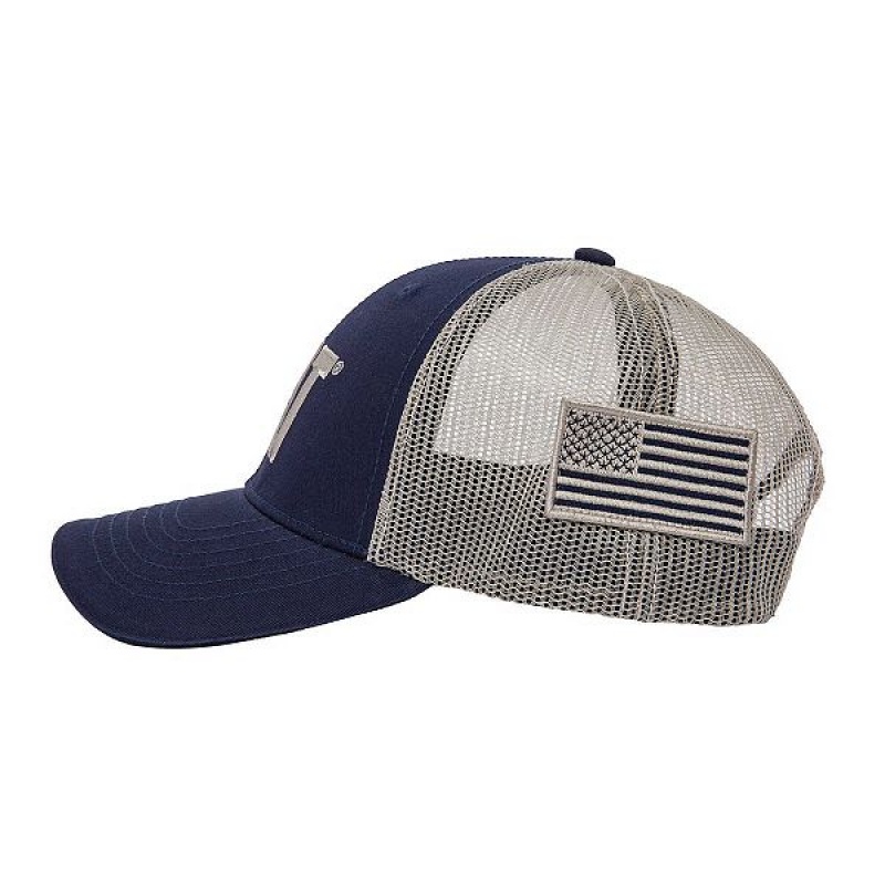 Caterpillar Cat Logo Flag Men's Hats Navy | 390284-JHD