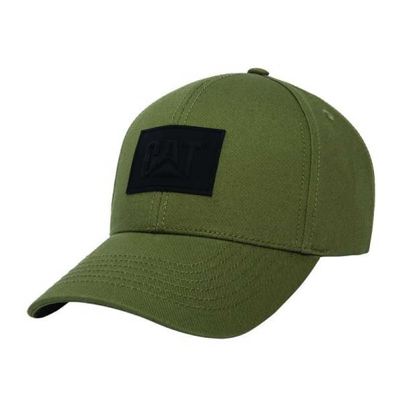 Caterpillar Cat Logo Silicone Patch Men\'s Hats Olive | 194528-BMR