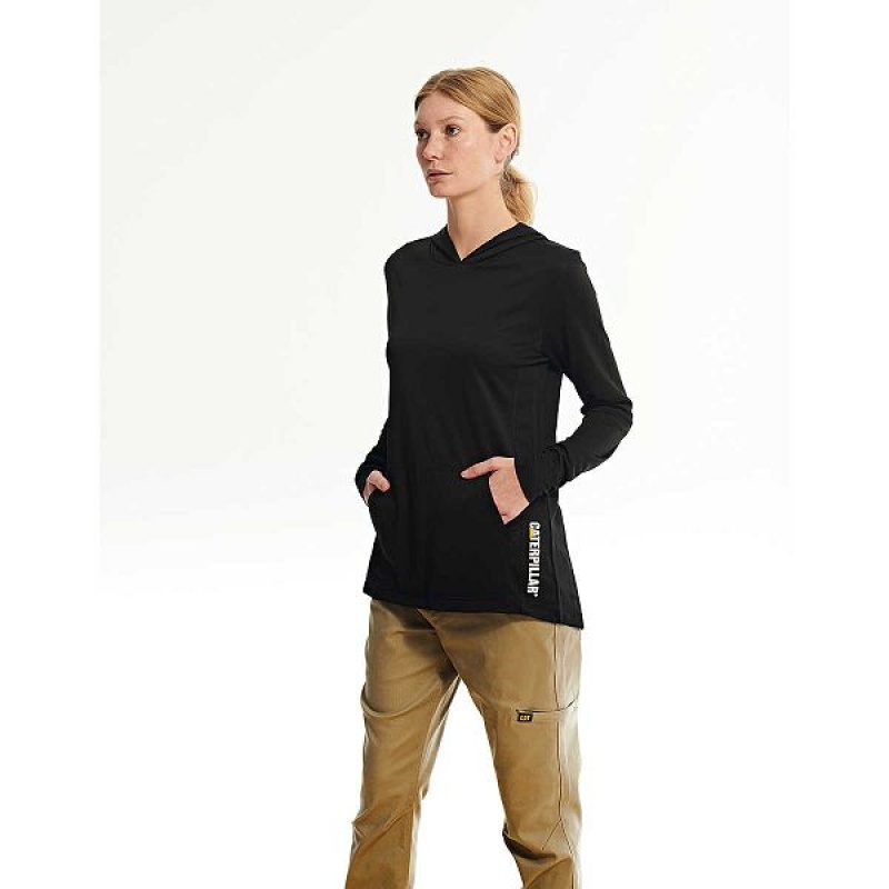 Caterpillar Coolmax Lightweight Pullover Women's Hoodie Black | 426183-OSR