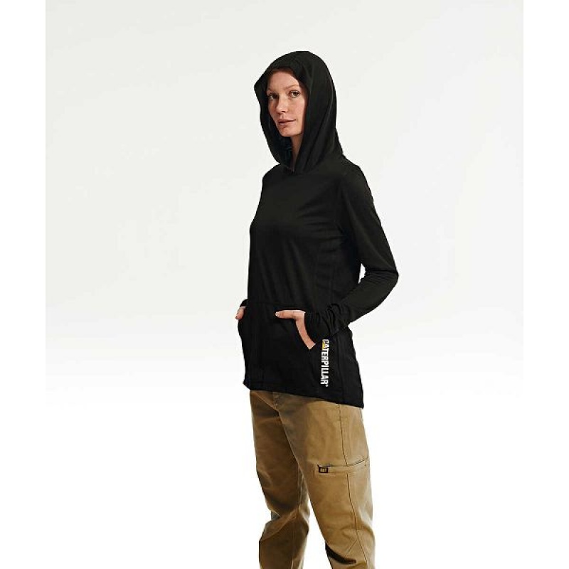 Caterpillar Coolmax Lightweight Pullover Women's Hoodie Black | 426183-OSR