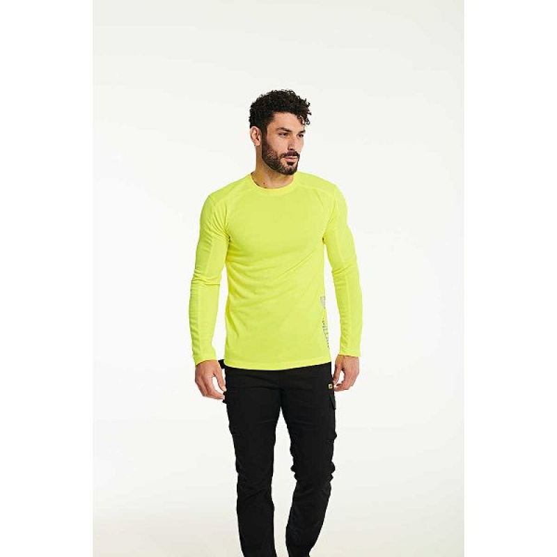 Caterpillar Coolmax Long Sleeve Tee Men's T-Shirt Yellow | 643791-HTX