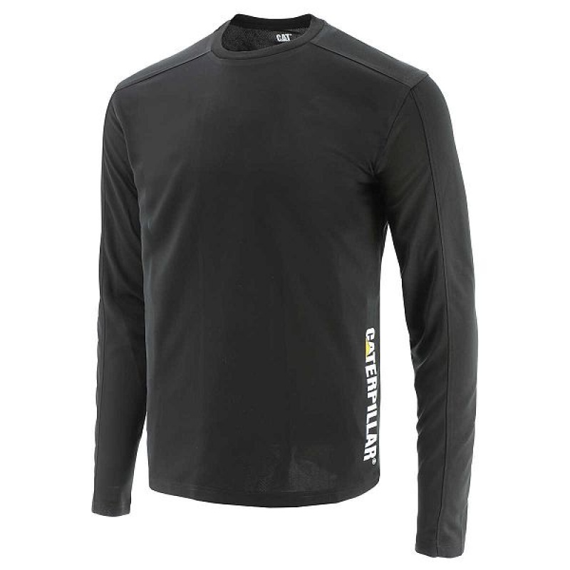 Caterpillar Coolmax Long Sleeve Tee Men\'s T-Shirt Black | 690457-GFB