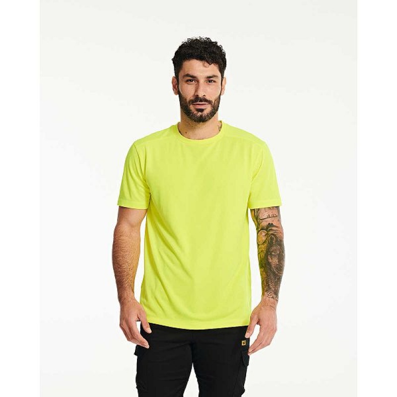 Caterpillar Coolmax Short Sleeve Tee Men's T-Shirt Yellow | 538401-ZLX