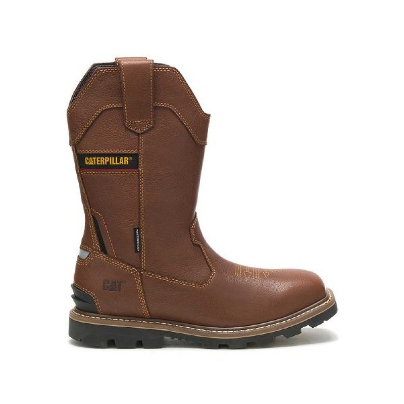 Caterpillar Cylinder Waterproof Pull-On Men\'s Work Boots Brown | 941578-JRZ