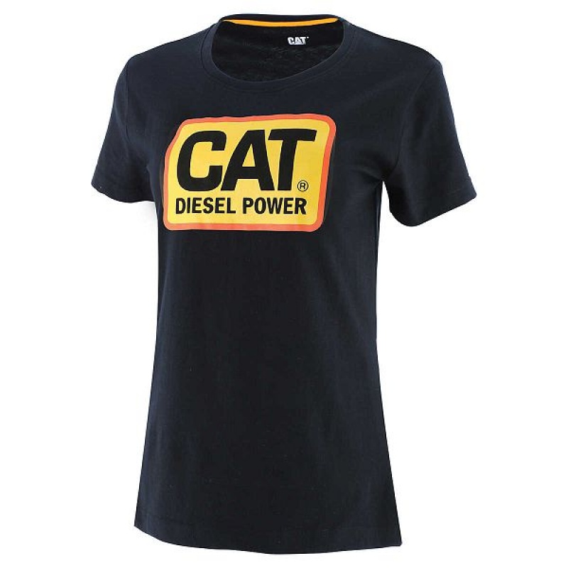 Caterpillar Diesel Power Tee Women\'s T-Shirt Black | 458621-PHJ