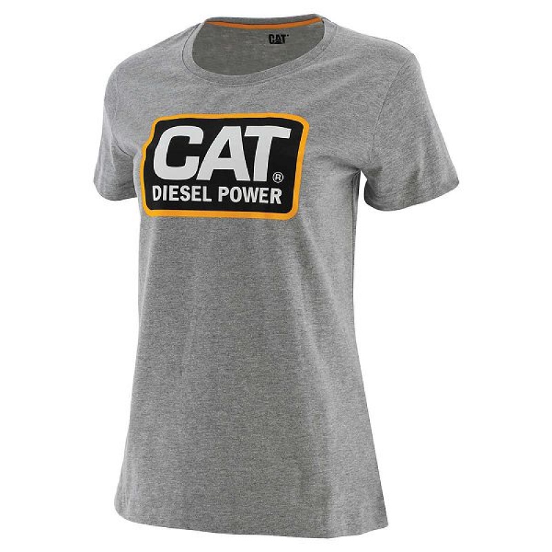 Caterpillar Diesel Power Tee Women\'s T-Shirt Grey | 210894-IMN