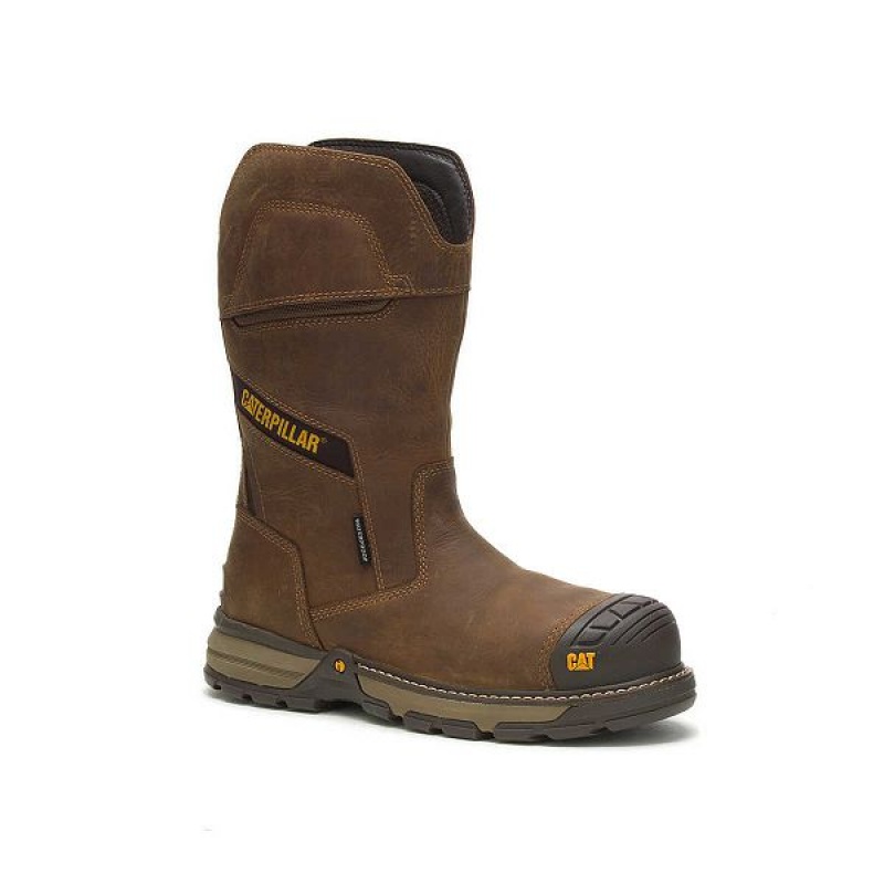 Caterpillar Excavator Superlite Pull-On Waterproof Carbon Composite Toe Men's Work Boots Brown | 032765-VYP