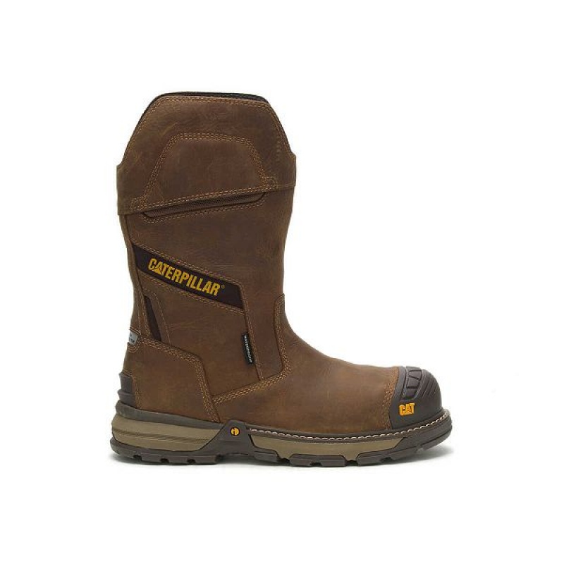 Caterpillar Excavator Superlite Pull-On Waterproof Carbon Composite Toe Men\'s Work Boots Brown | 032765-VYP