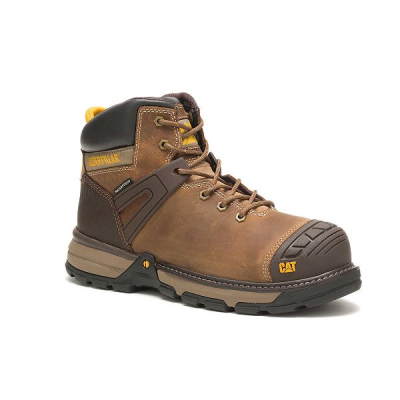 Caterpillar Excavator Superlite Waterproof Soft Toe Men's Work Boots Dark / Beige | 109528-UYO