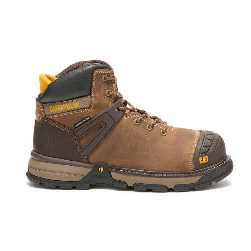 Caterpillar Excavator Superlite Waterproof Soft Toe Men\'s Work Boots Dark / Beige | 109528-UYO