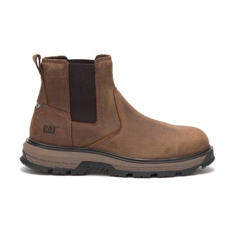 Caterpillar Exposition Chelsea Alloy Toe Men\'s Work Boots Brown | 814073-JQT