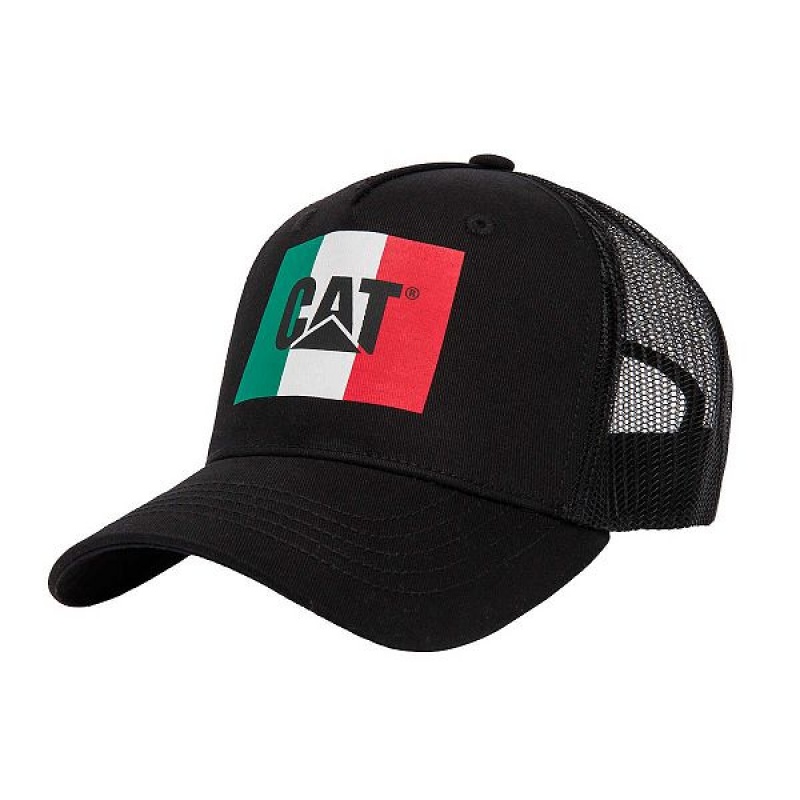 Caterpillar Flag Men\'s Caps Black | 406832-PIM