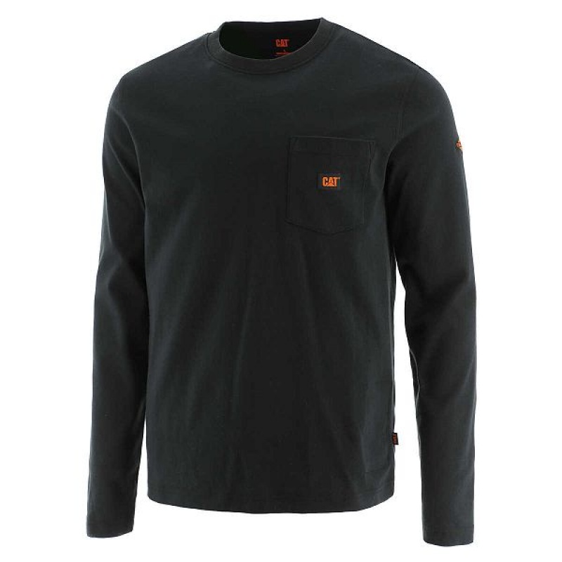 Caterpillar Flame Resistant Logo Pocket Long Sleeve Tee Men\'s T-Shirt Black | 021459-UPT