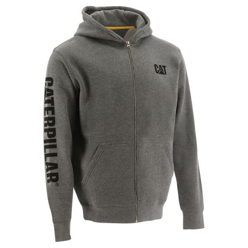 Caterpillar Full Zip Hooded Men\'s Sweatshirt Grey | 352487-LOI