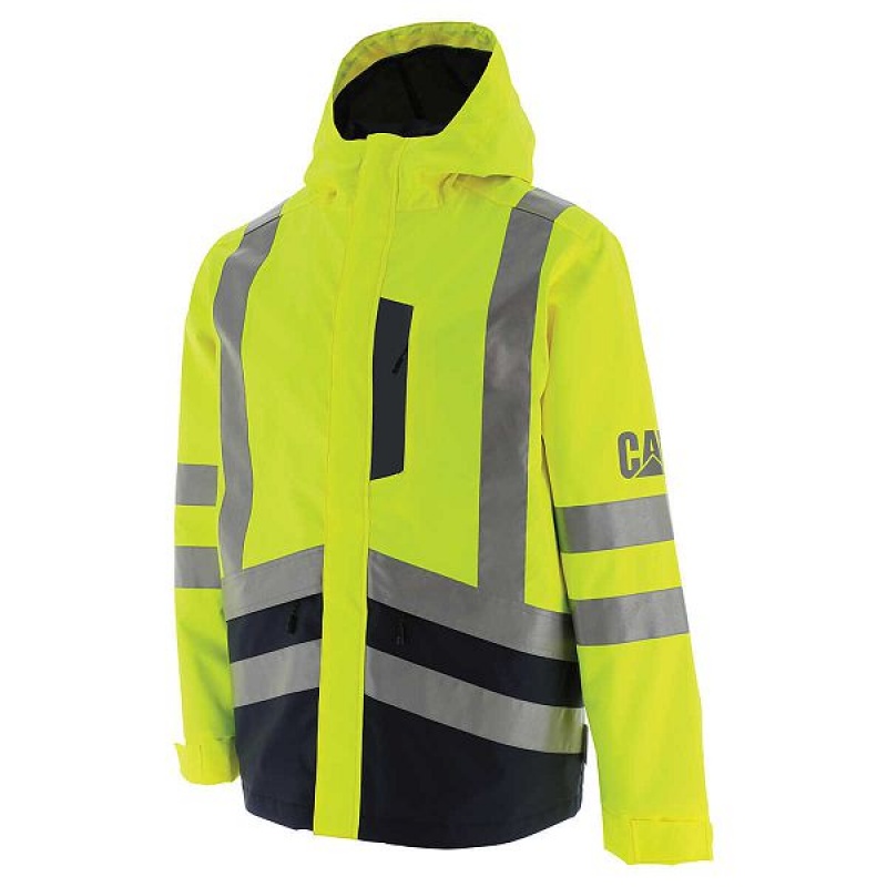 Caterpillar Hi-Vis Rain Men\'s Jackets Yellow | 286731-TJS