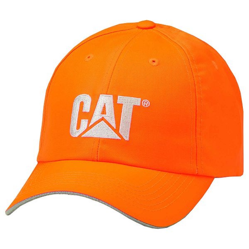 Caterpillar Hi-Vis Trademark Men\'s Caps Orange | 653471-PZO