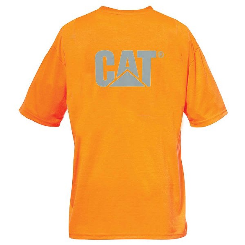 Caterpillar Hi-Vis Trademark Pocket Tee Men's T-Shirt Orange | 896102-YUR