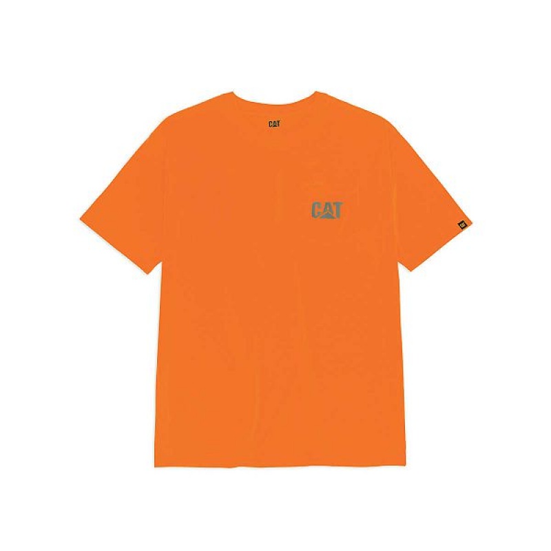 Caterpillar Hi-Vis Trademark Pocket Tee Men's T-Shirt Orange | 896102-YUR