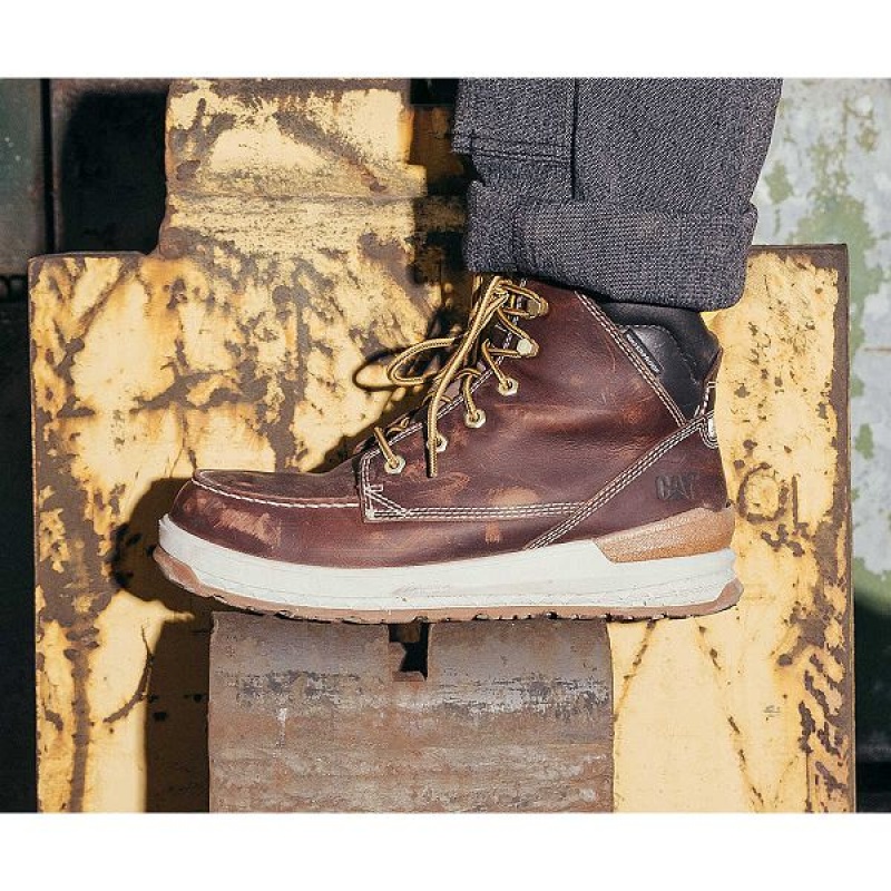 Caterpillar Impact Waterproof Men's Work Boots Brown | 524076-NFJ