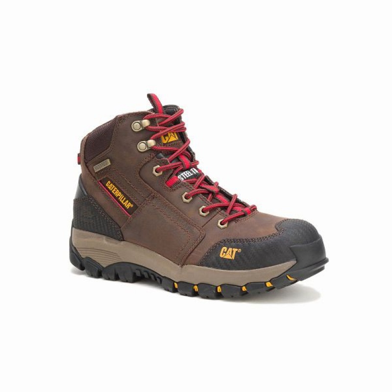 Caterpillar Navigator Mid Waterproof Steel Toe Men's Work Boots Brown | 437520-UOM