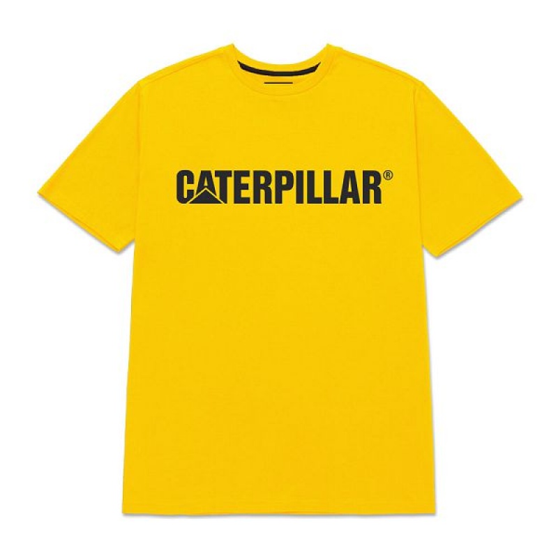 Caterpillar Original Fit Caterpillar Logo Tee Men\'s T-Shirt Yellow | 460513-KYR