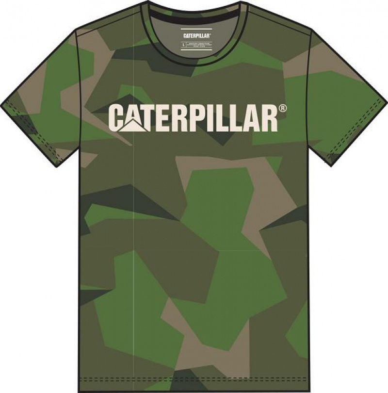 Caterpillar Original Fit Caterpillar Logo Tee Men\'s T-Shirt Camo | 205138-EGL