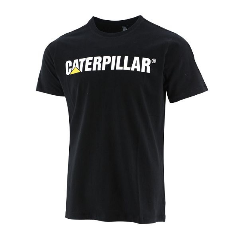 Caterpillar Original Fit Caterpillar Logo Tee Men\'s T-Shirt Black | 760214-PHG