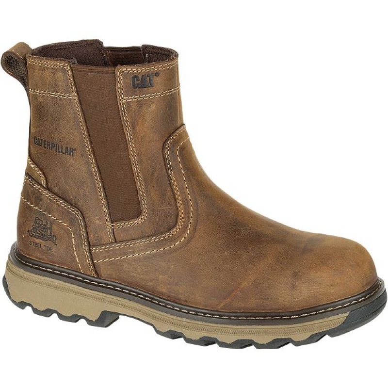 Caterpillar Pelton Steel Toe S1P HRO SRA Men's Work Boots Dark / Beige | 012936-VLG