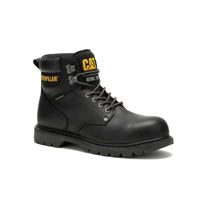 Caterpillar Second Shift Waterproof Steel Toe Men's Work Boots Black | 307614-DGF