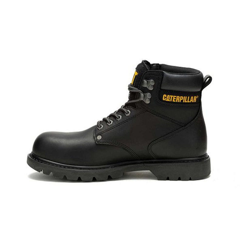 Caterpillar Second Shift Waterproof Steel Toe Men's Work Boots Black | 307614-DGF