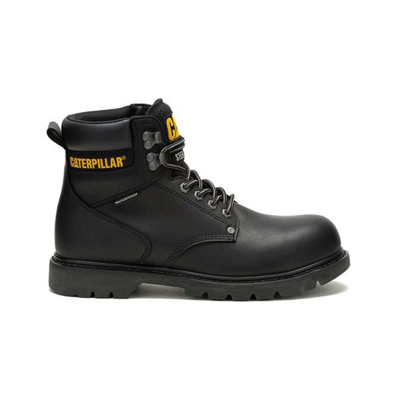 Caterpillar Second Shift Waterproof Steel Toe Men\'s Work Boots Black | 307614-DGF