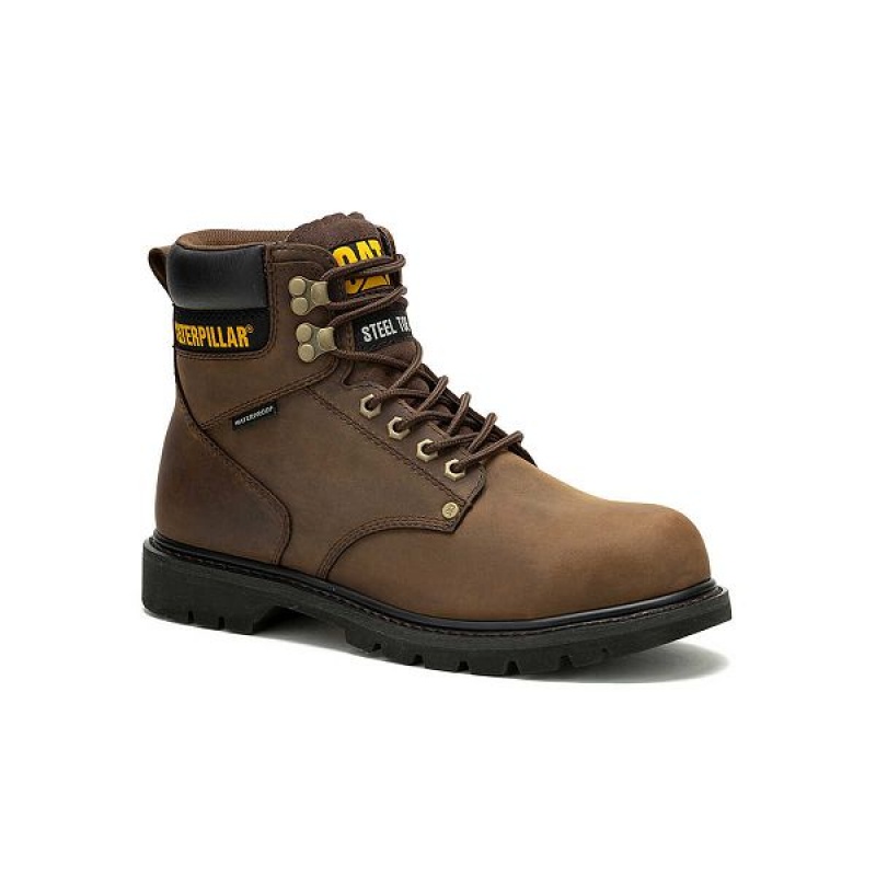 Caterpillar Second Shift Waterproof Steel Toe Men's Work Boots Dark / Brown | 853204-PCZ