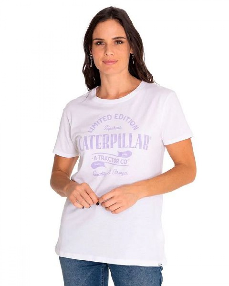 Caterpillar Short Sleeve W Historic Tradition Graphic Tee Women\'s T-Shirt White | 295367-LZK