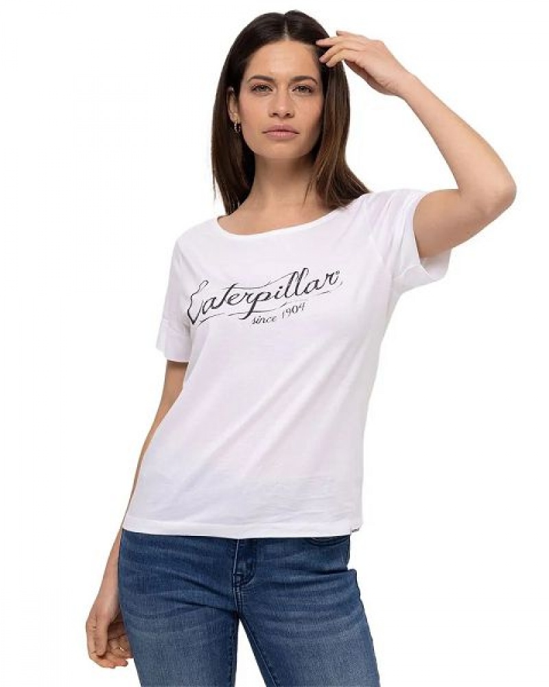 Caterpillar Short Sleeve W Off The Shoulder Tee Women's T-Shirt White | 417520-DMX