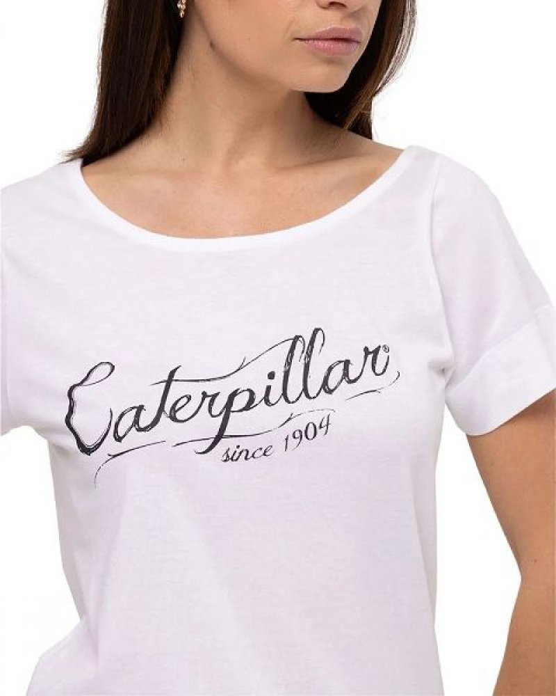 Caterpillar Short Sleeve W Off The Shoulder Tee Women's T-Shirt White | 417520-DMX