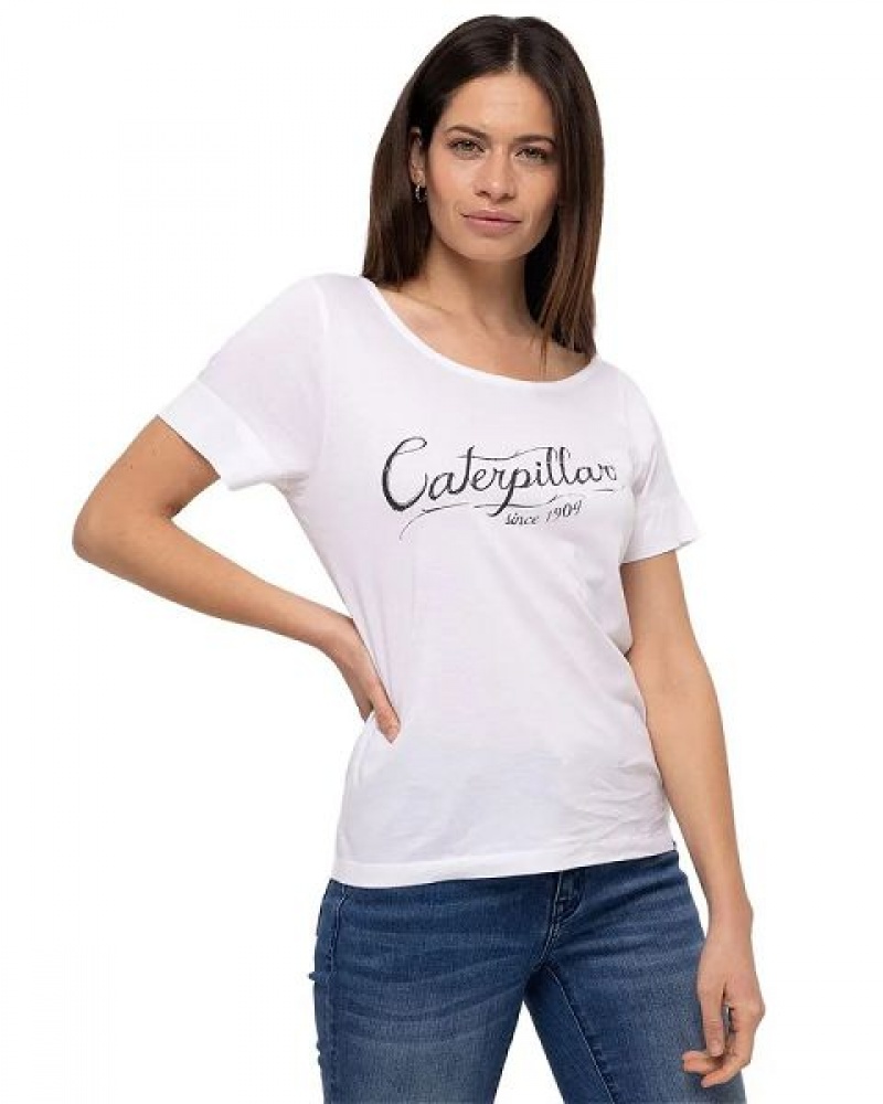 Caterpillar Short Sleeve W Off The Shoulder Tee Women\'s T-Shirt White | 417520-DMX