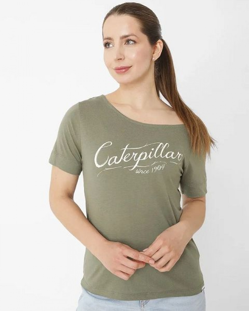 Caterpillar Short Sleeve W Off The Shoulder Tee Women's T-Shirt Khaki | 534987-DSN