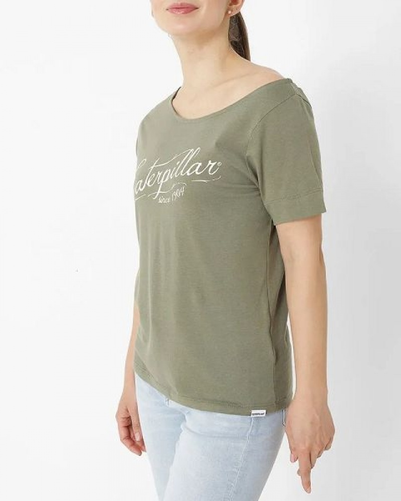 Caterpillar Short Sleeve W Off The Shoulder Tee Women's T-Shirt Khaki | 534987-DSN