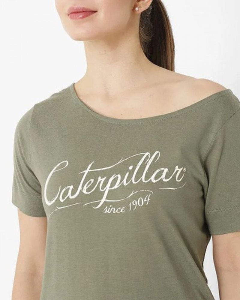 Caterpillar Short Sleeve W Off The Shoulder Tee Women's T-Shirt Khaki | 534987-DSN